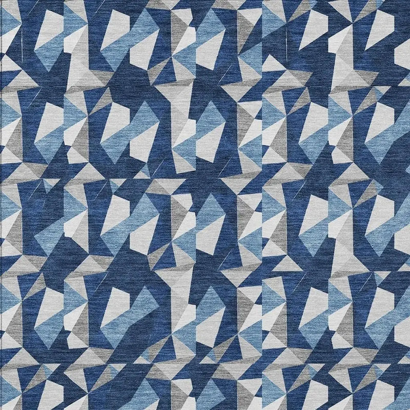 8' X 10' Navy Blue And Blue Geometric Washable Indoor Outdoor Area Rug Homeroots Outdoor