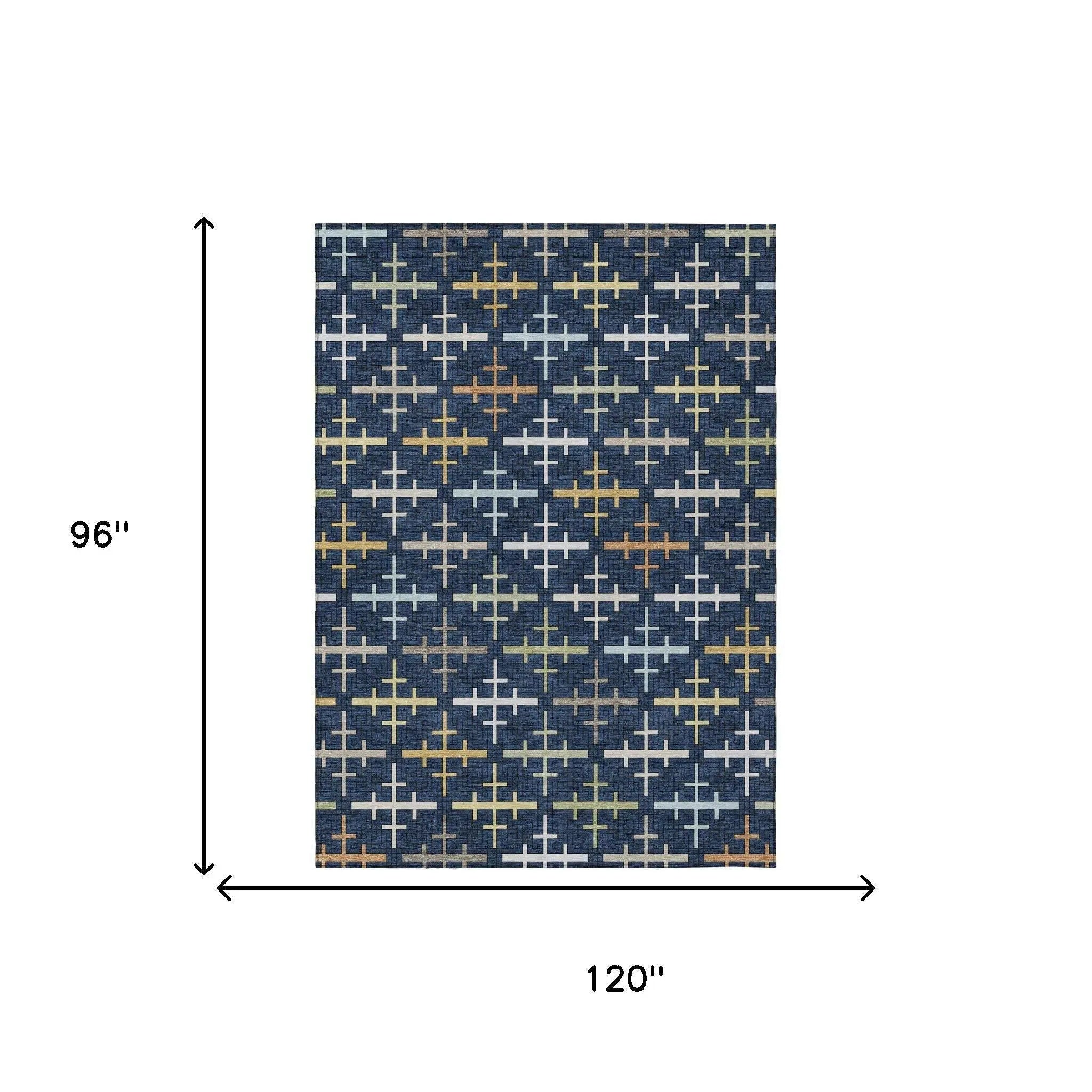 8' X 10' Navy Blue And Blue Geometric Washable Indoor Outdoor Area Rug Homeroots Outdoor