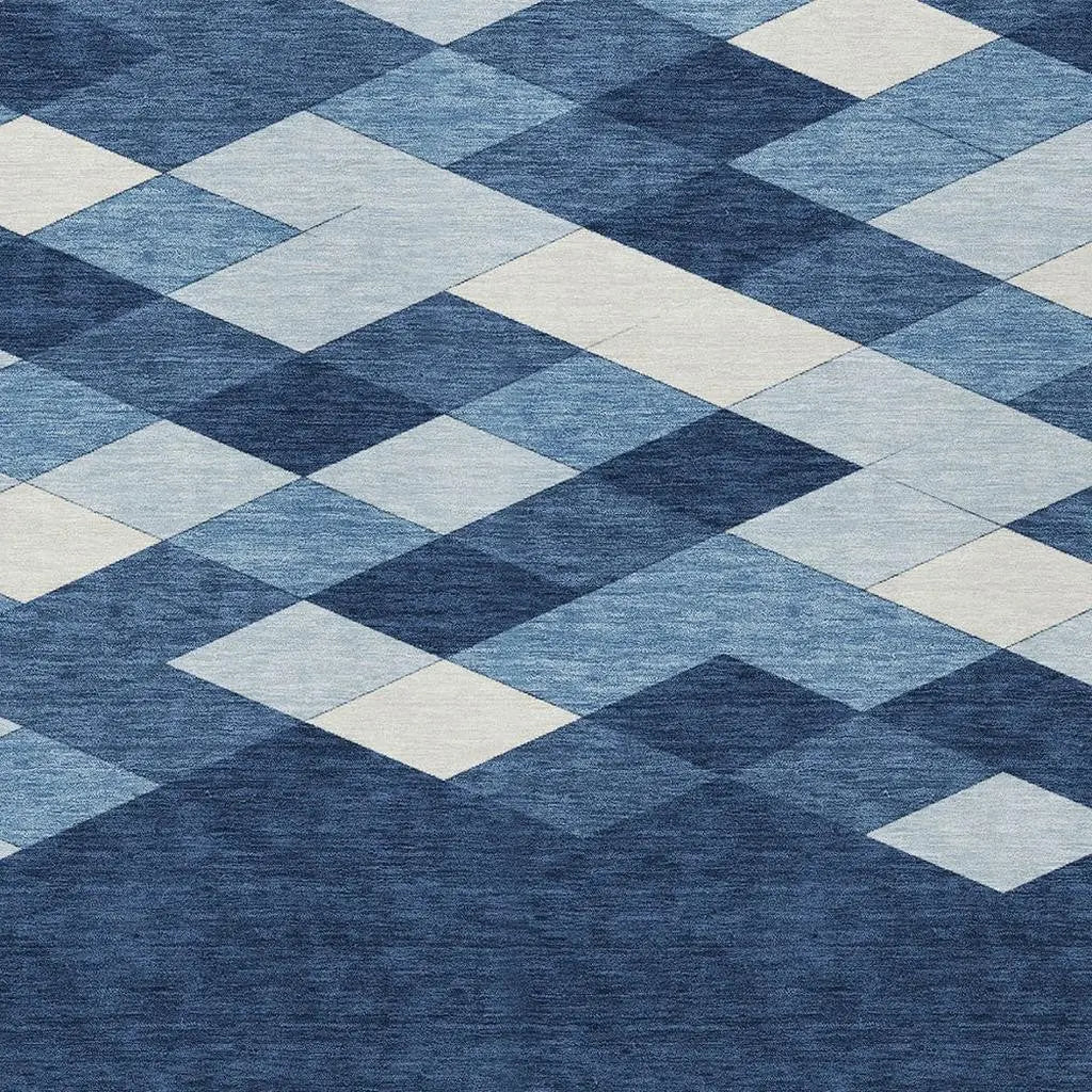 8' X 10' Navy Blue And Blue Geometric Washable Indoor Outdoor Area Rug Homeroots Outdoor