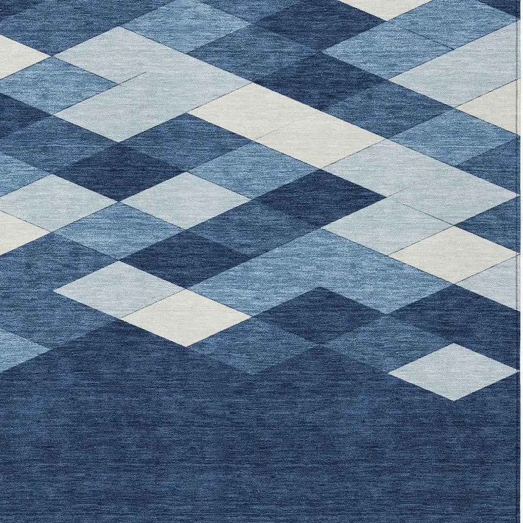 8' X 10' Navy Blue And Blue Geometric Washable Indoor Outdoor Area Rug Homeroots Outdoor