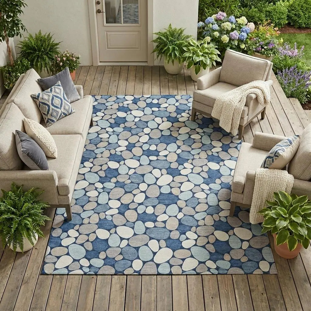 8' X 10' Navy Blue And Blue Geometric Washable Indoor Outdoor Area Rug Homeroots Outdoor