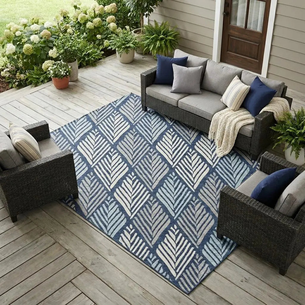 8' X 10' Navy Blue And Blue Geometric Washable Indoor Outdoor Area Rug Homeroots Outdoor