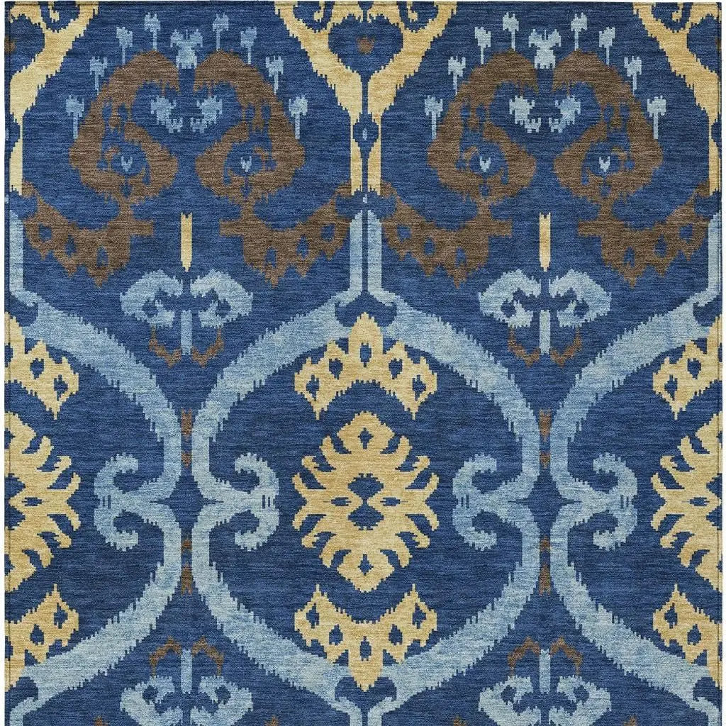 8' X 10' Navy Blue And Blue Ikat Washable Indoor Outdoor Area Rug Homeroots Outdoor