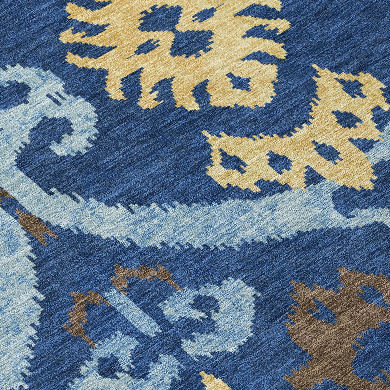 8' X 10' Navy Blue And Blue Ikat Washable Indoor Outdoor Area Rug Homeroots Outdoor