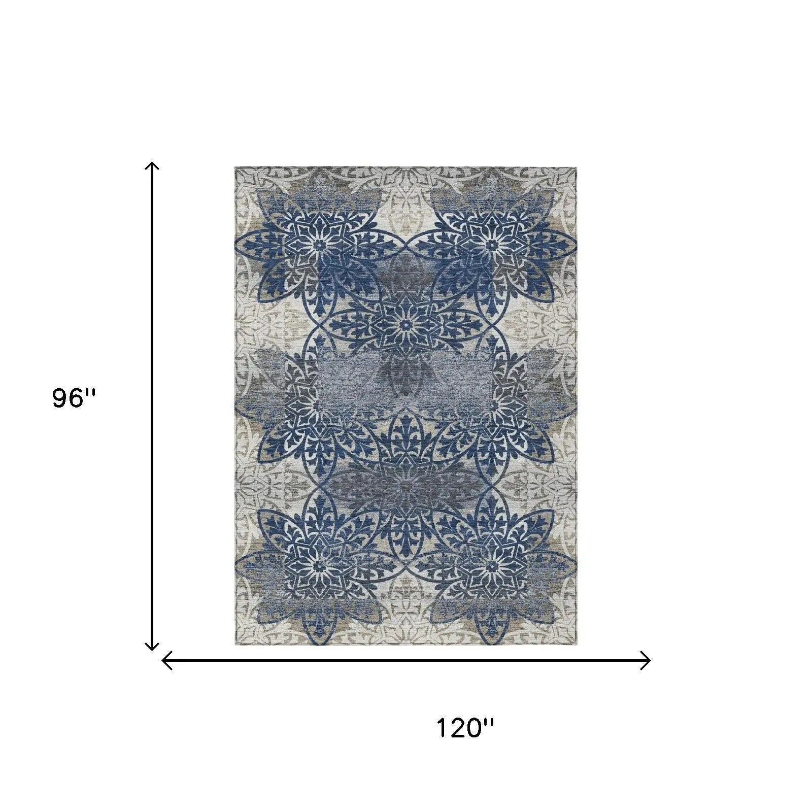 8' X 10' Navy Blue And Blue Oriental Washable Indoor Outdoor Area Rug Homeroots Outdoor