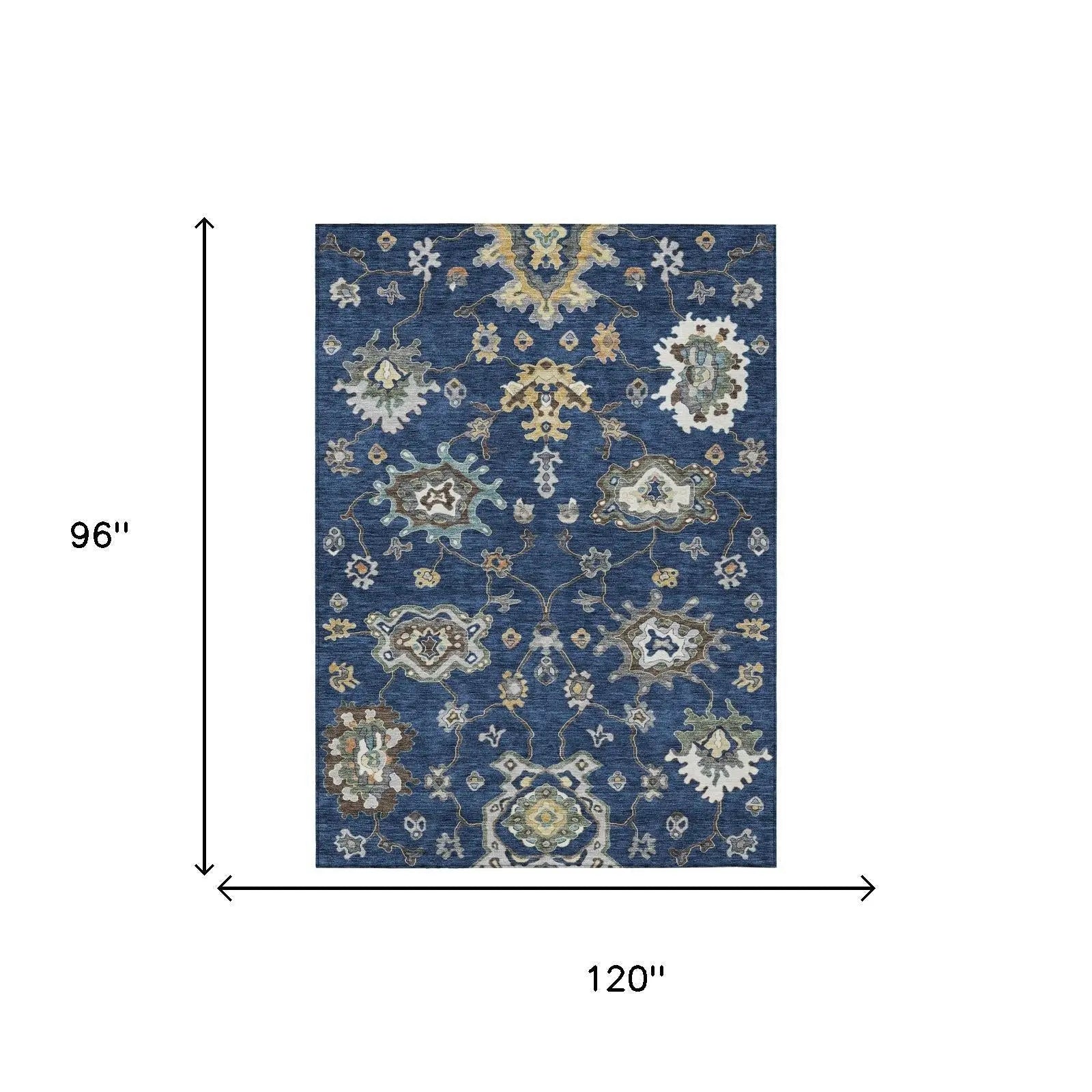 8' X 10' Navy Blue And Blue Oriental Washable Indoor Outdoor Area Rug Homeroots Outdoor