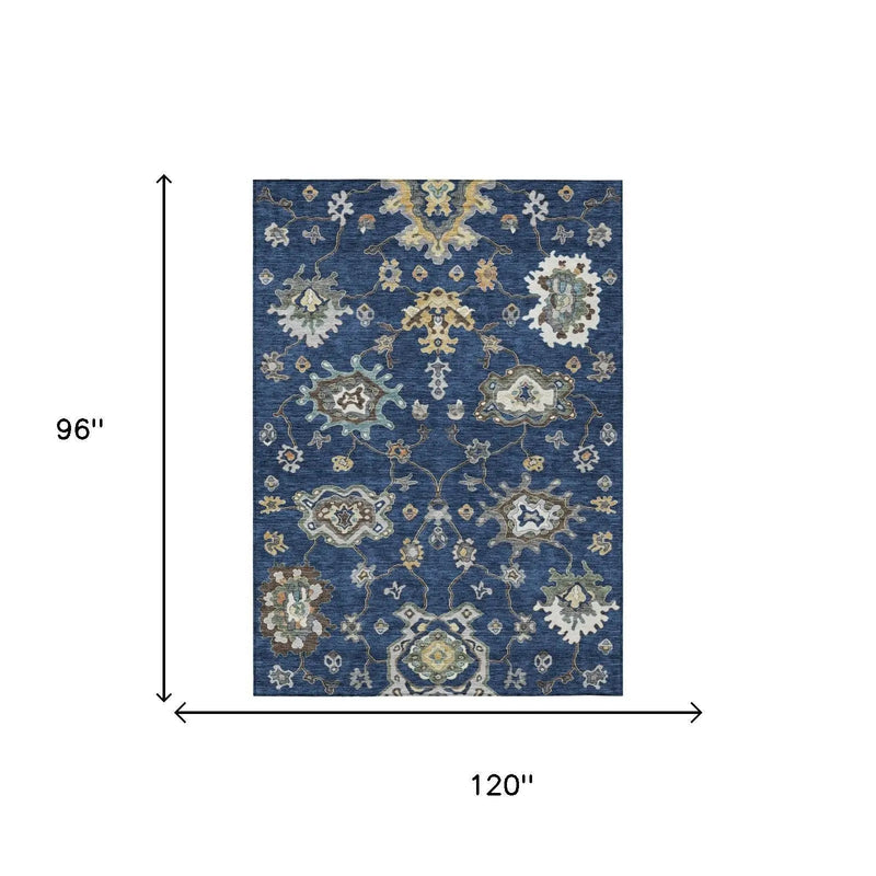8' X 10' Navy Blue And Blue Oriental Washable Indoor Outdoor Area Rug Homeroots Outdoor