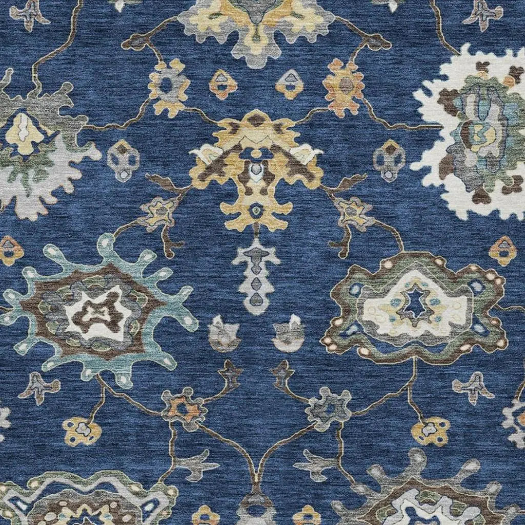 8' X 10' Navy Blue And Blue Oriental Washable Indoor Outdoor Area Rug Homeroots Outdoor