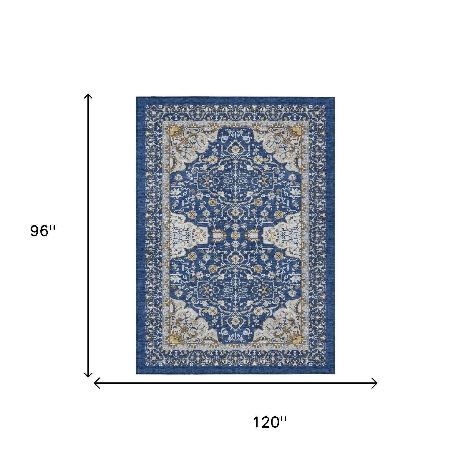 8' X 10' Navy Blue And Blue Oriental Washable Indoor Outdoor Area Rug Homeroots Outdoor