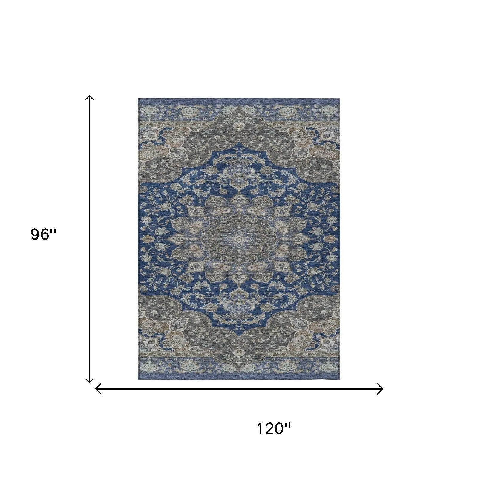 8' X 10' Navy Blue And Blue Oriental Washable Indoor Outdoor Area Rug Homeroots Outdoor