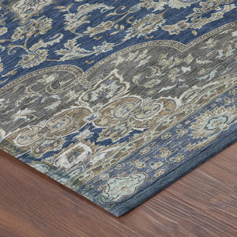 8' X 10' Navy Blue And Blue Oriental Washable Indoor Outdoor Area Rug Homeroots Outdoor