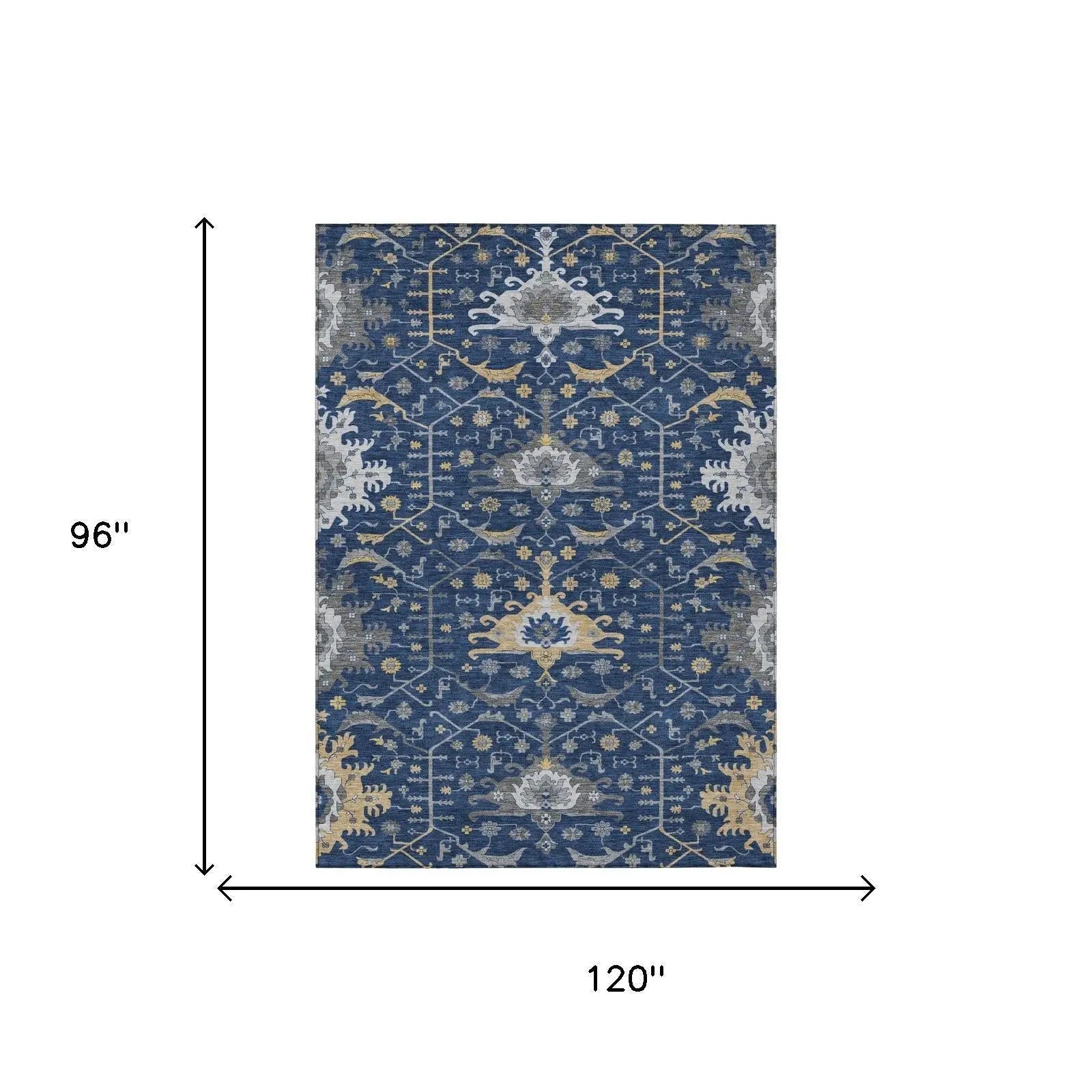 8' X 10' Navy Blue And Blue Oriental Washable Indoor Outdoor Area Rug Homeroots Outdoor