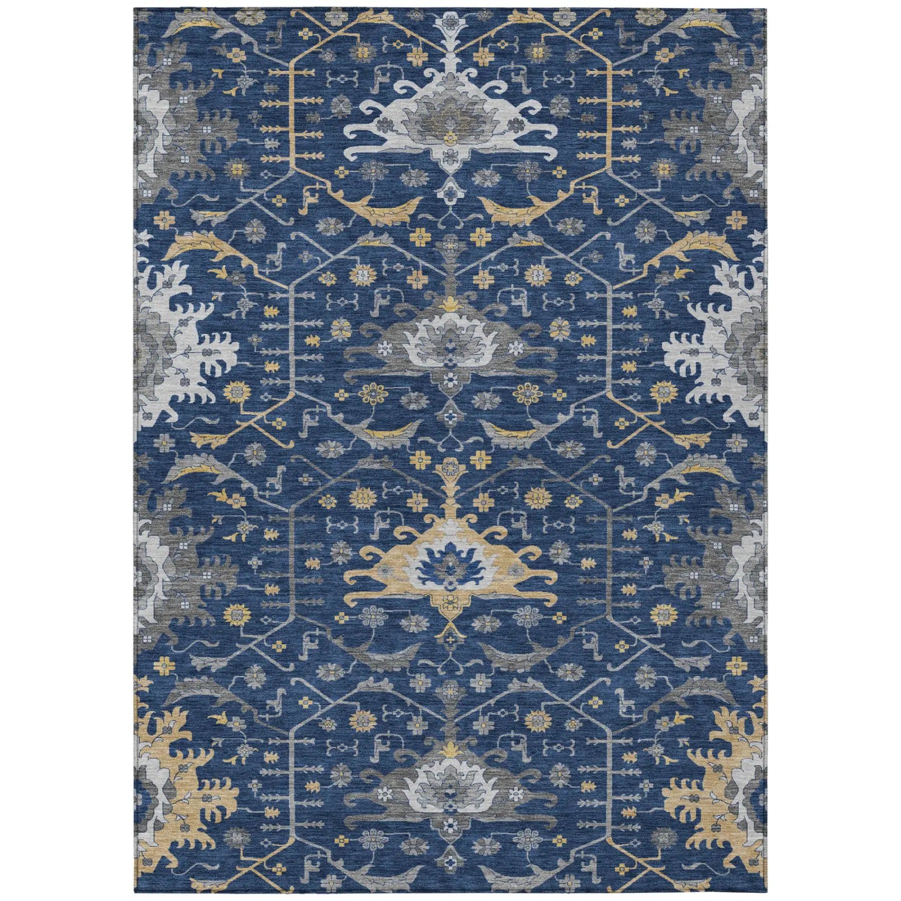 8' X 10' Navy Blue And Blue Oriental Washable Indoor Outdoor Area Rug Homeroots Outdoor