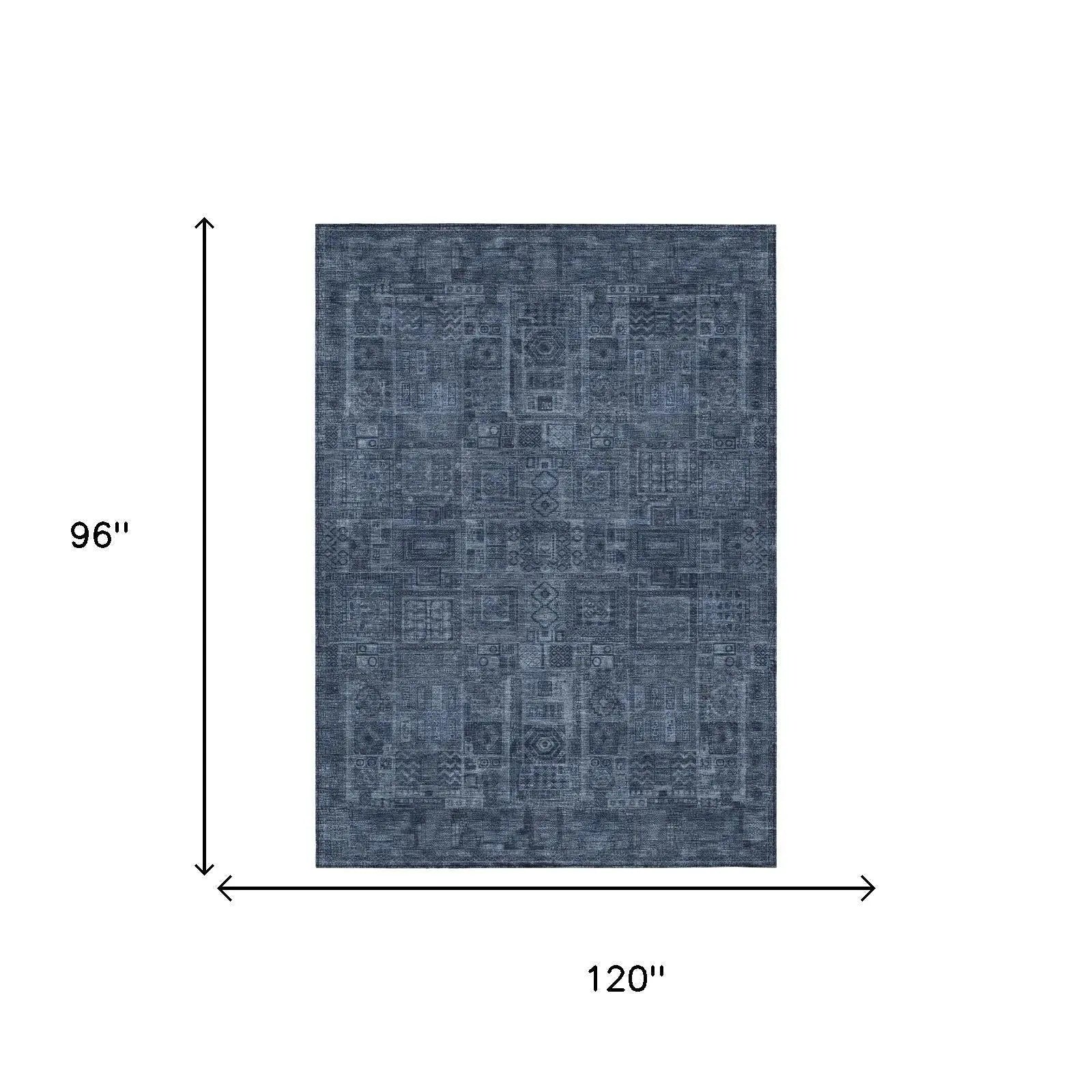 8' X 10' Navy Blue And Blue Oriental Washable Indoor Outdoor Area Rug Homeroots Outdoor