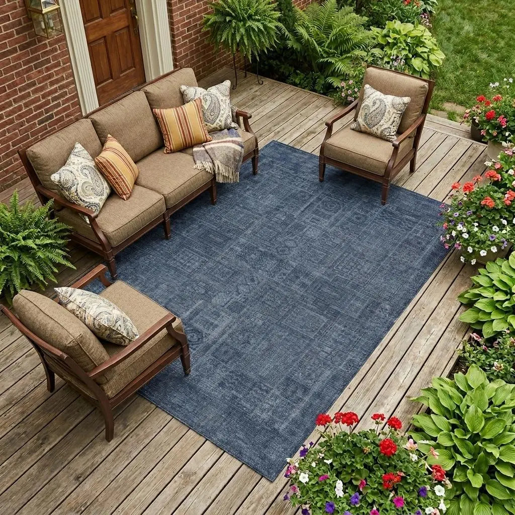 8' X 10' Navy Blue And Blue Oriental Washable Indoor Outdoor Area Rug Homeroots Outdoor