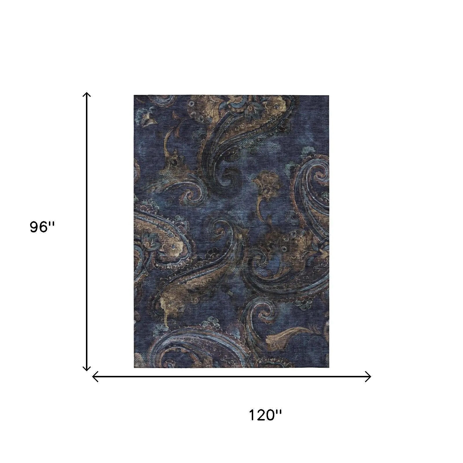 8' X 10' Navy Blue And Blue Paisley Washable Indoor Outdoor Area Rug Homeroots Outdoor
