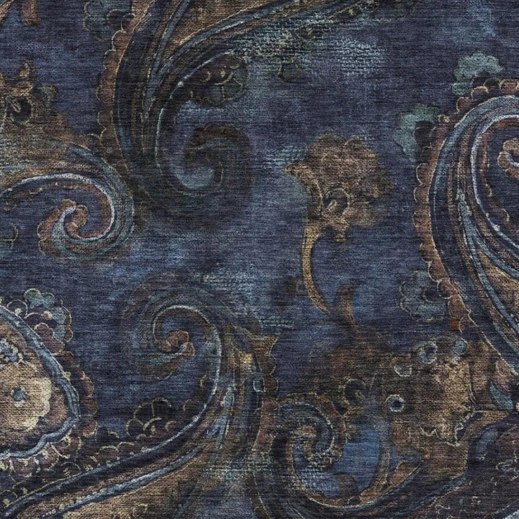 8' X 10' Navy Blue And Blue Paisley Washable Indoor Outdoor Area Rug Homeroots Outdoor