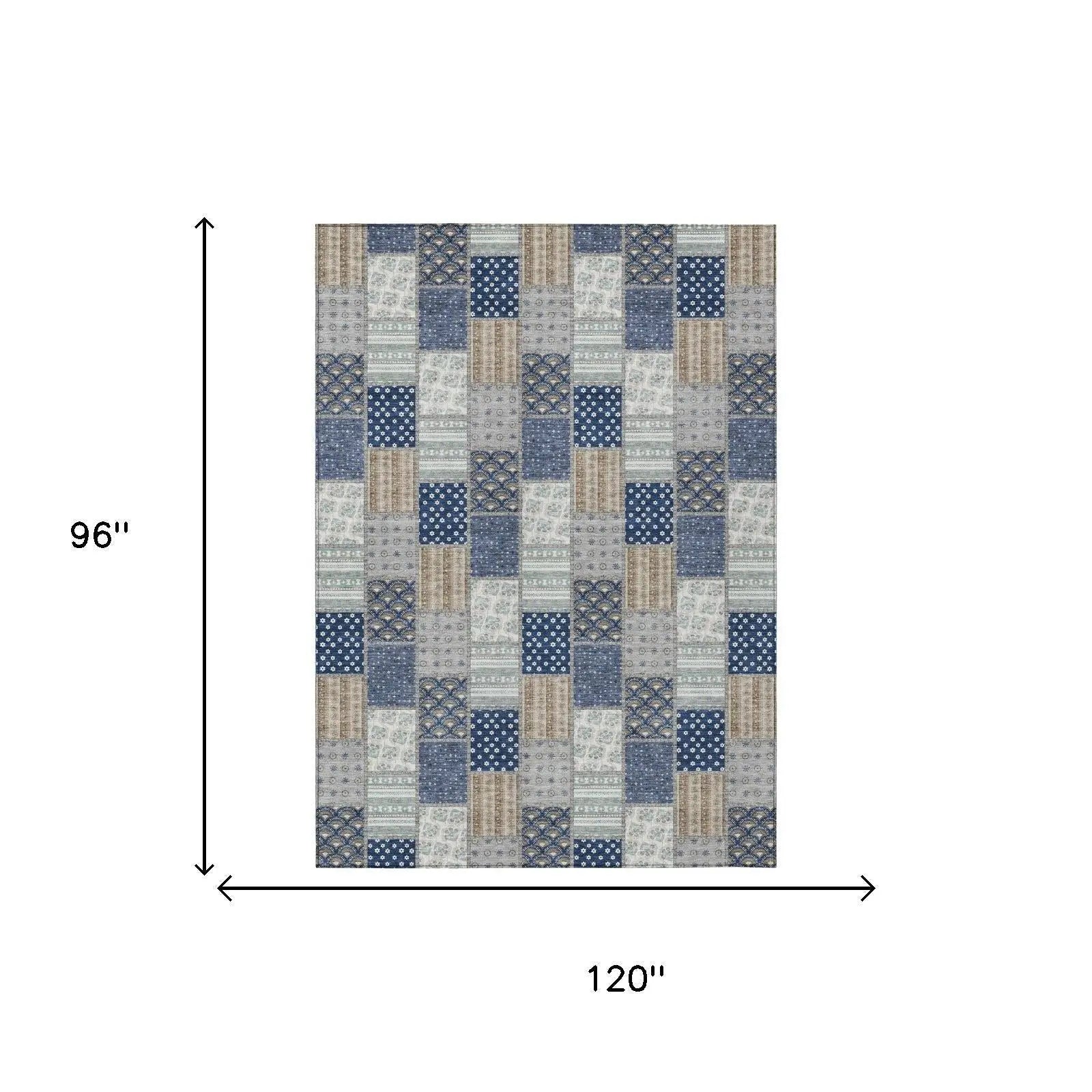 8' X 10' Navy Blue And Blue Patchwork Washable Indoor Outdoor Area Rug Homeroots Outdoor