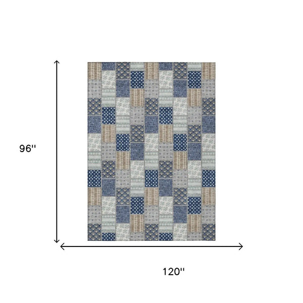 8' X 10' Navy Blue And Blue Patchwork Washable Indoor Outdoor Area Rug Homeroots Outdoor