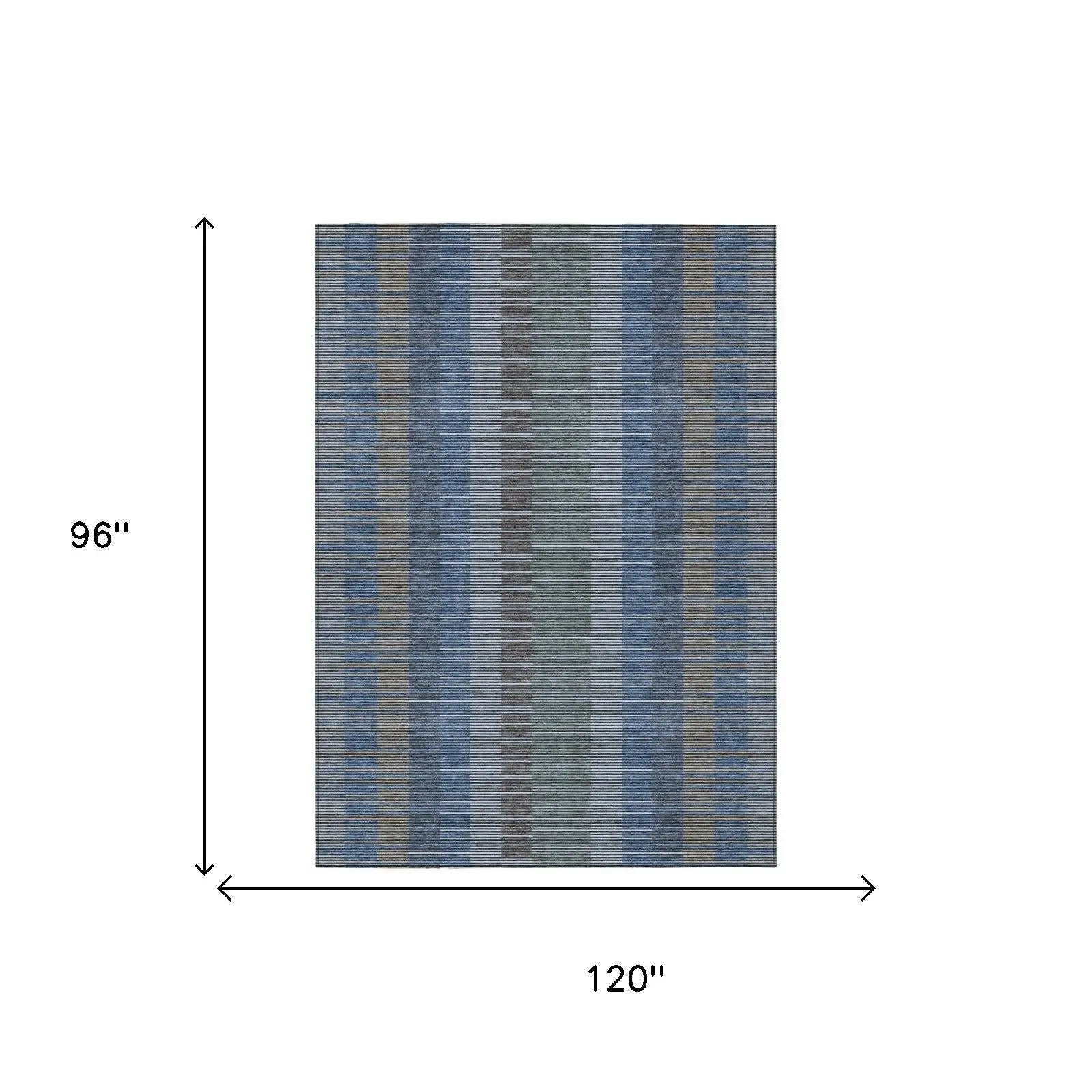 8' X 10' Navy Blue And Blue Striped Washable Indoor Outdoor Area Rug Homeroots Outdoor