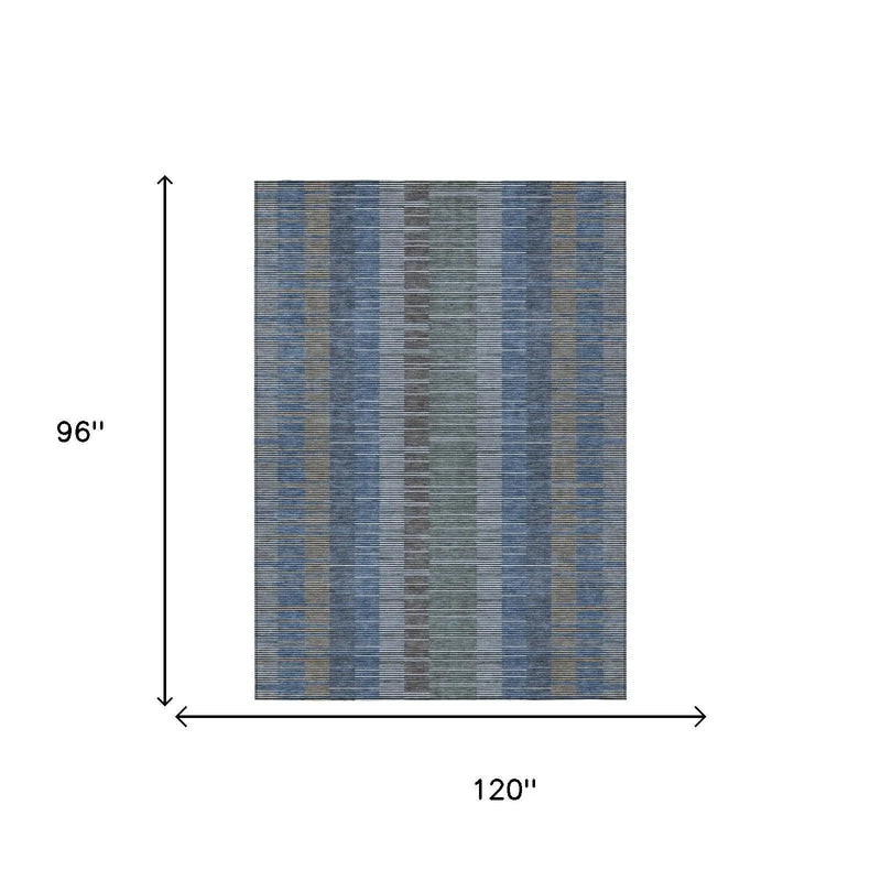 8' X 10' Navy Blue And Blue Striped Washable Indoor Outdoor Area Rug Homeroots Outdoor