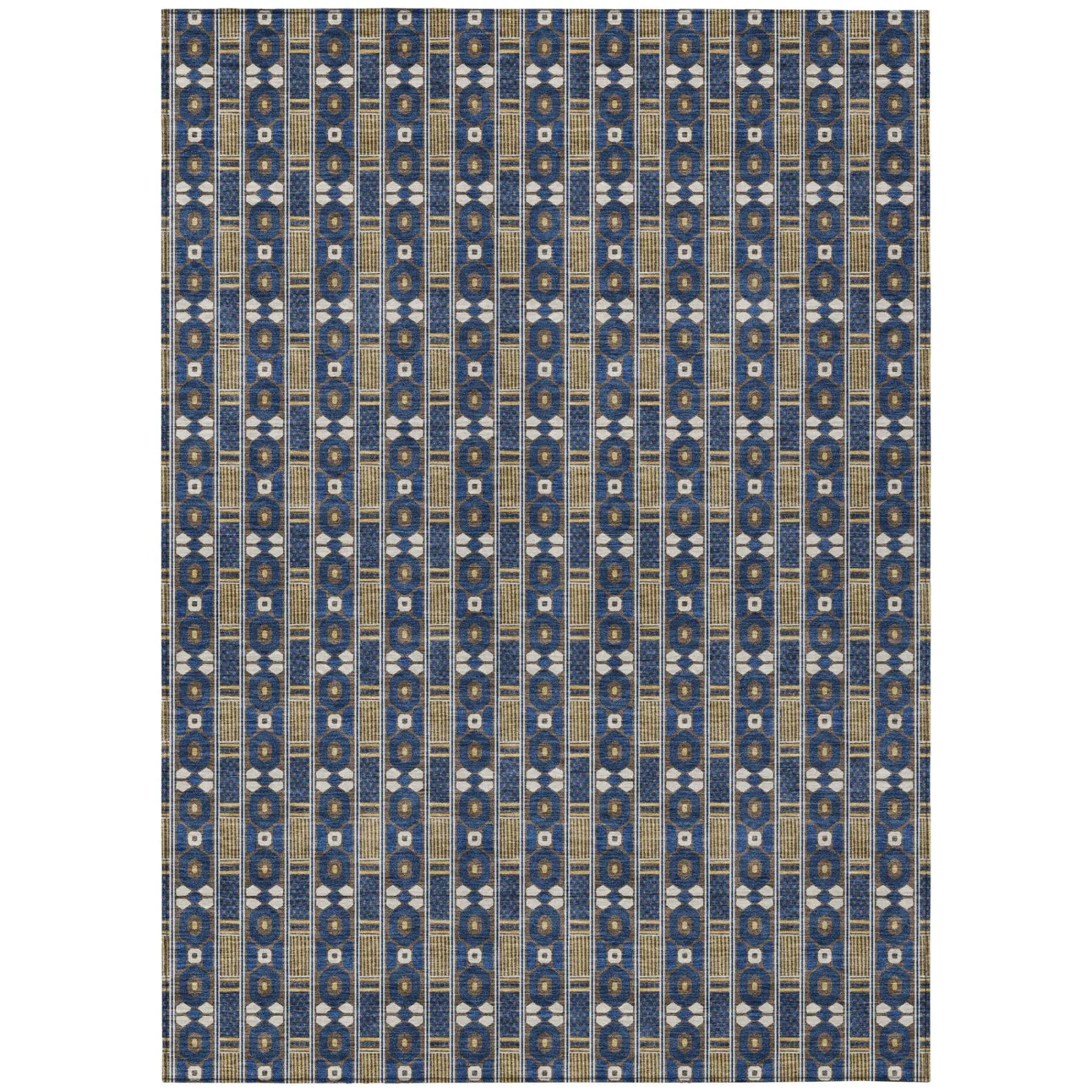 8' X 10' Navy Blue And Blue Striped Washable Indoor Outdoor Area Rug Homeroots Outdoor