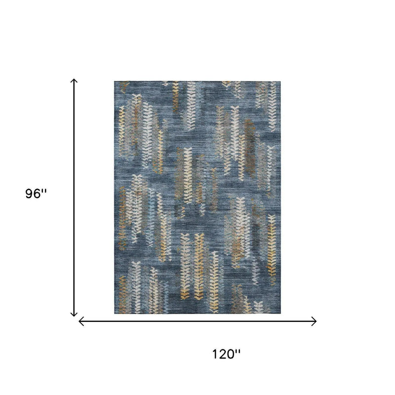 8' X 10' Navy Blue And Blue Striped Washable Indoor Outdoor Area Rug Homeroots Outdoor