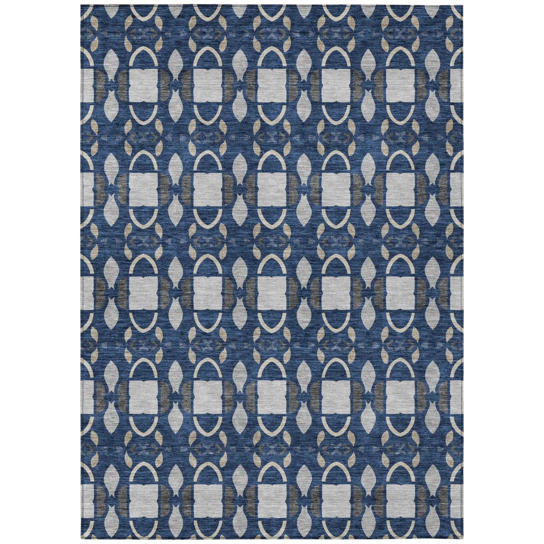 8' X 10' Navy Blue And Blue Striped Washable Indoor Outdoor Area Rug Homeroots Outdoor