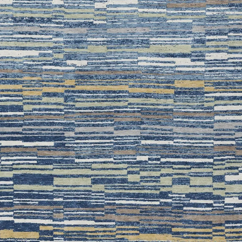 8' X 10' Navy Blue And Blue Striped Washable Indoor Outdoor Area Rug Homeroots Outdoor