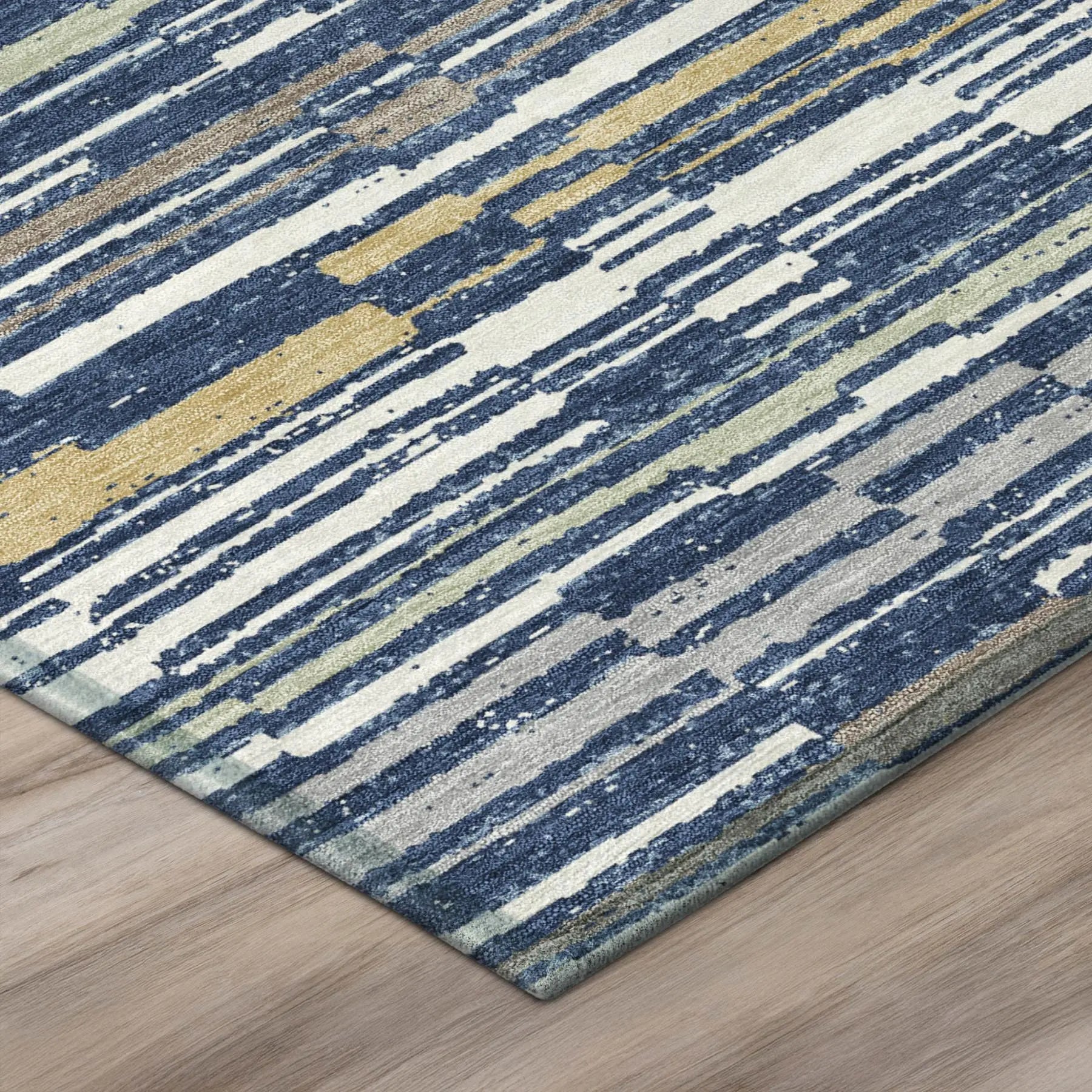 8' X 10' Navy Blue And Blue Striped Washable Indoor Outdoor Area Rug Homeroots Outdoor