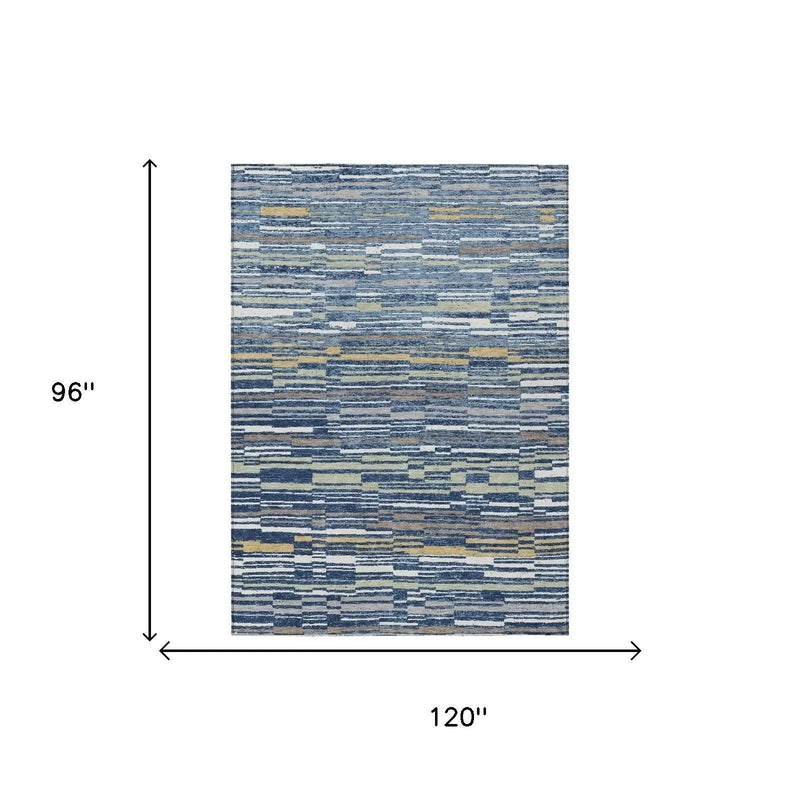 8' X 10' Navy Blue And Blue Striped Washable Indoor Outdoor Area Rug Homeroots Outdoor