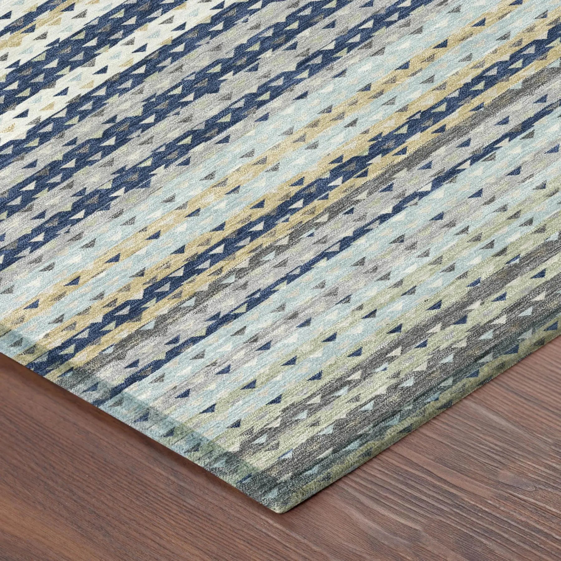 8' X 10' Navy Blue And Blue Striped Washable Indoor Outdoor Area Rug Homeroots Outdoor