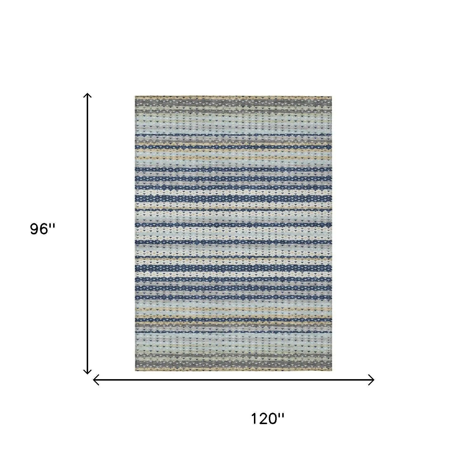 8' X 10' Navy Blue And Blue Striped Washable Indoor Outdoor Area Rug Homeroots Outdoor