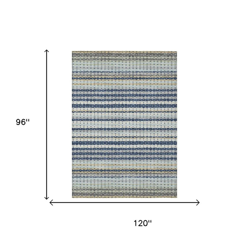 8' X 10' Navy Blue And Blue Striped Washable Indoor Outdoor Area Rug Homeroots Outdoor
