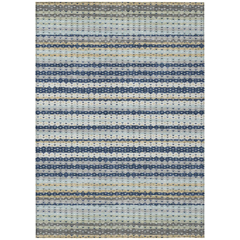8' X 10' Navy Blue And Blue Striped Washable Indoor Outdoor Area Rug Homeroots Outdoor