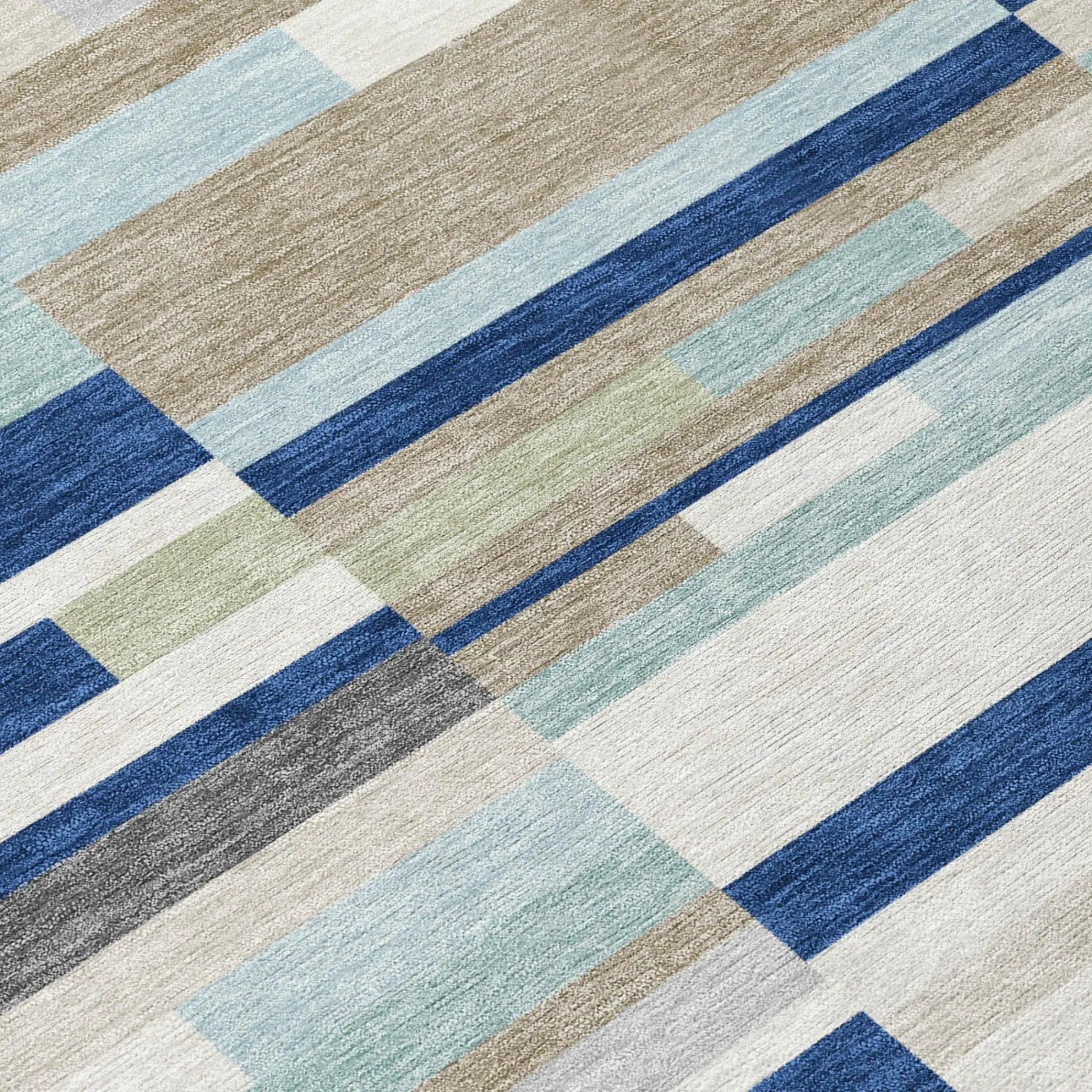 8' X 10' Navy Blue And Blue Striped Washable Indoor Outdoor Area Rug Homeroots Outdoor