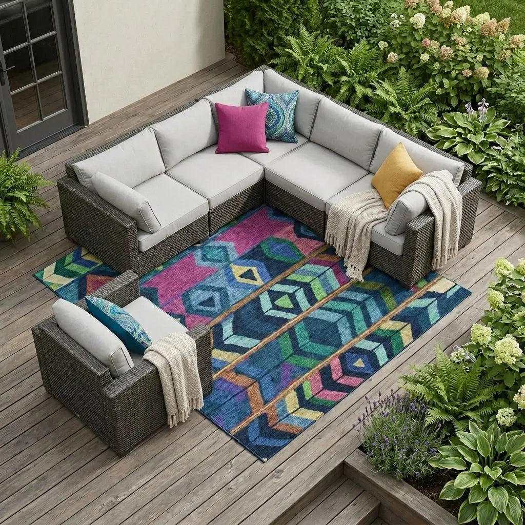 8' X 10' Navy Blue And Blue Tribal Washable Indoor Outdoor Area Rug Homeroots Outdoor