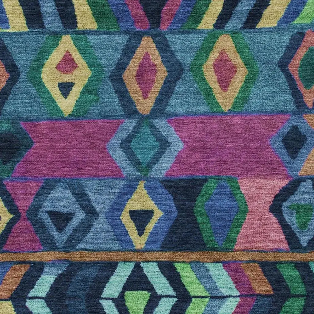 8' X 10' Navy Blue And Blue Tribal Washable Indoor Outdoor Area Rug Homeroots Outdoor