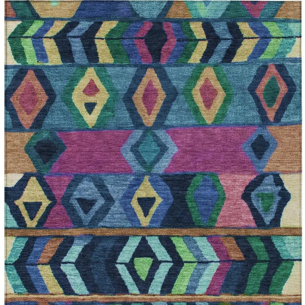 8' X 10' Navy Blue And Blue Tribal Washable Indoor Outdoor Area Rug Homeroots Outdoor