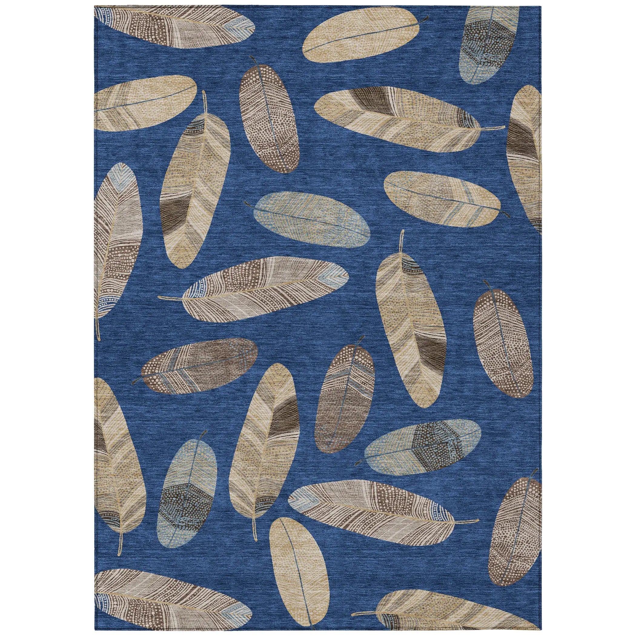 8' X 10' Navy Blue And Brown Botanical Leaves Washable Indoor Outdoor Area Rug Homeroots Outdoor
