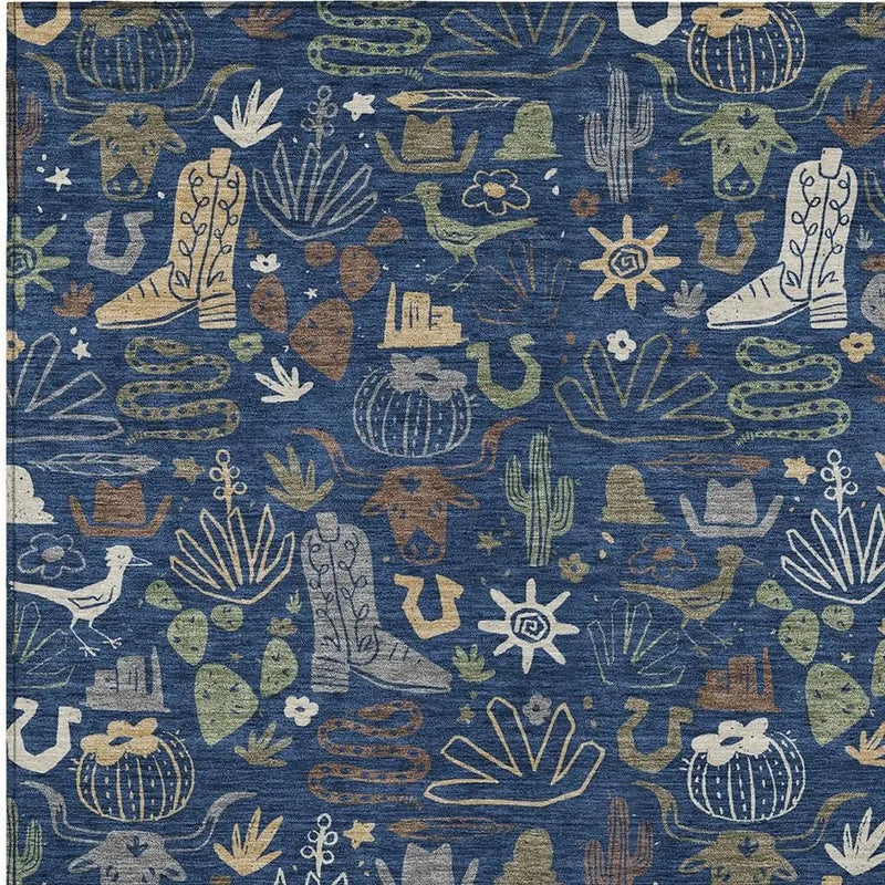8' X 10' Navy Blue And Brown Cactus Washable Indoor Outdoor Area Rug Homeroots Outdoor