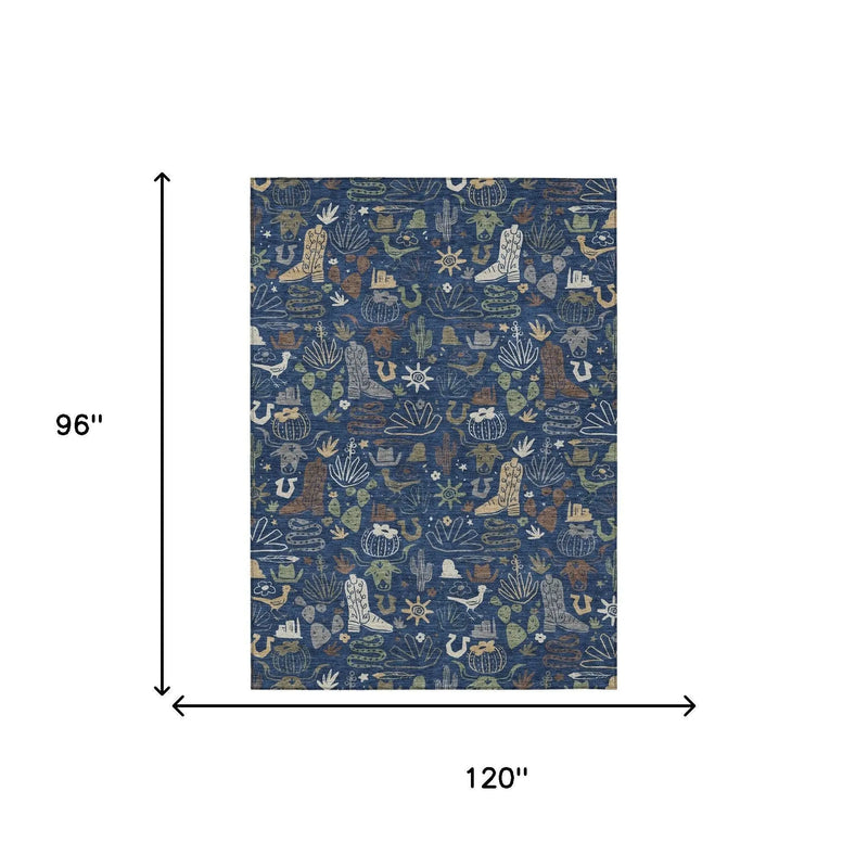 8' X 10' Navy Blue And Brown Cactus Washable Indoor Outdoor Area Rug Homeroots Outdoor
