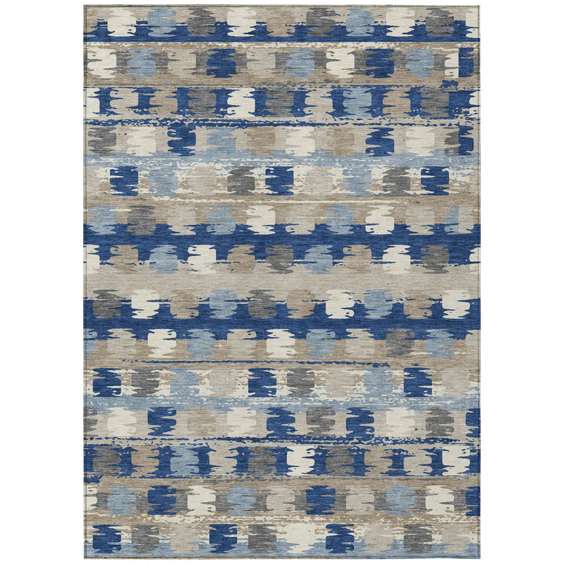8' X 10' Navy Blue And Charcoal Abstract Washable Indoor Outdoor Area Rug Homeroots Outdoor
