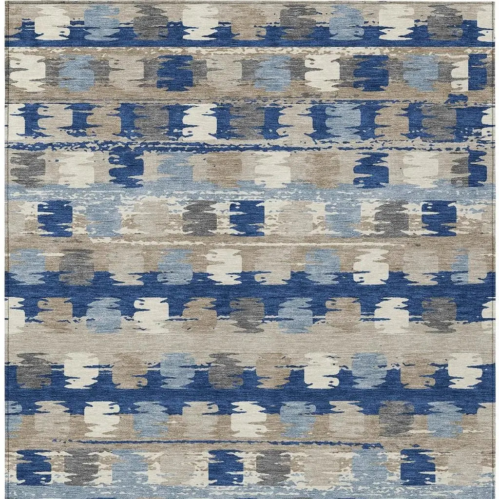 8' X 10' Navy Blue And Charcoal Abstract Washable Indoor Outdoor Area Rug Homeroots Outdoor