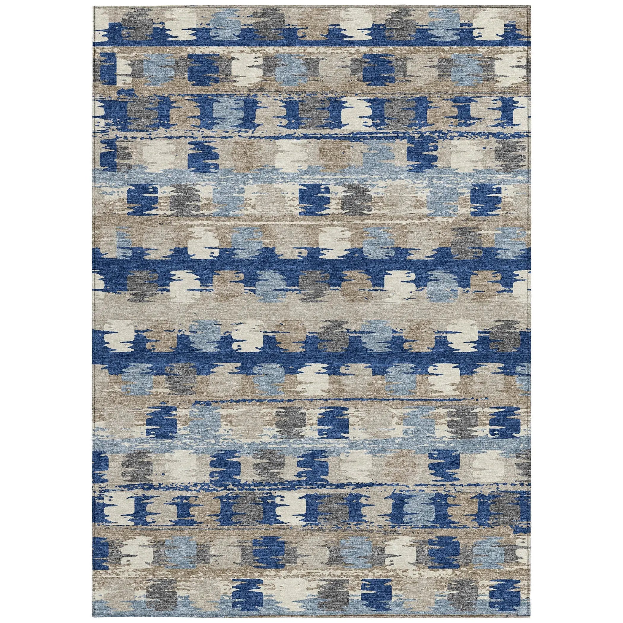 8' X 10' Navy Blue And Charcoal Abstract Washable Indoor Outdoor Area Rug Homeroots Outdoor
