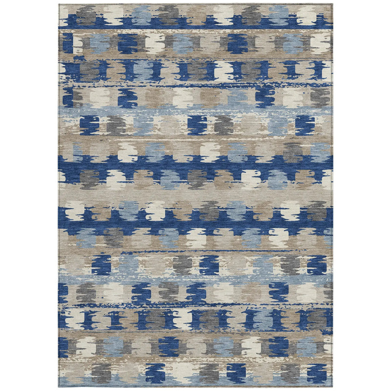 8' X 10' Navy Blue And Charcoal Abstract Washable Indoor Outdoor Area Rug Homeroots Outdoor