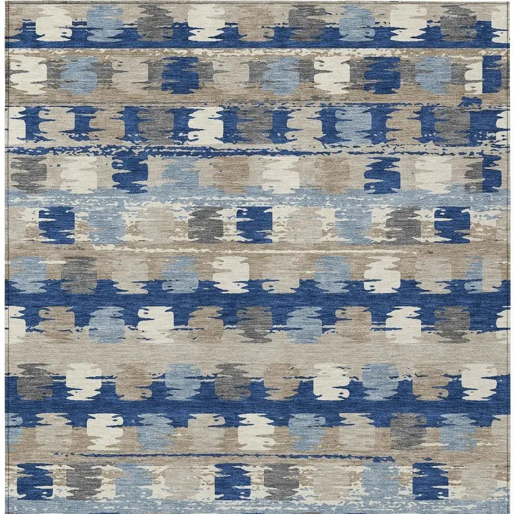 8' X 10' Navy Blue And Charcoal Abstract Washable Indoor Outdoor Area Rug Homeroots Outdoor