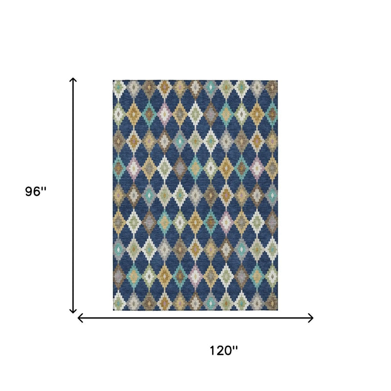 8' X 10' Navy Blue And Chocolate Aztec Washable Indoor Outdoor Area Rug Homeroots Outdoor
