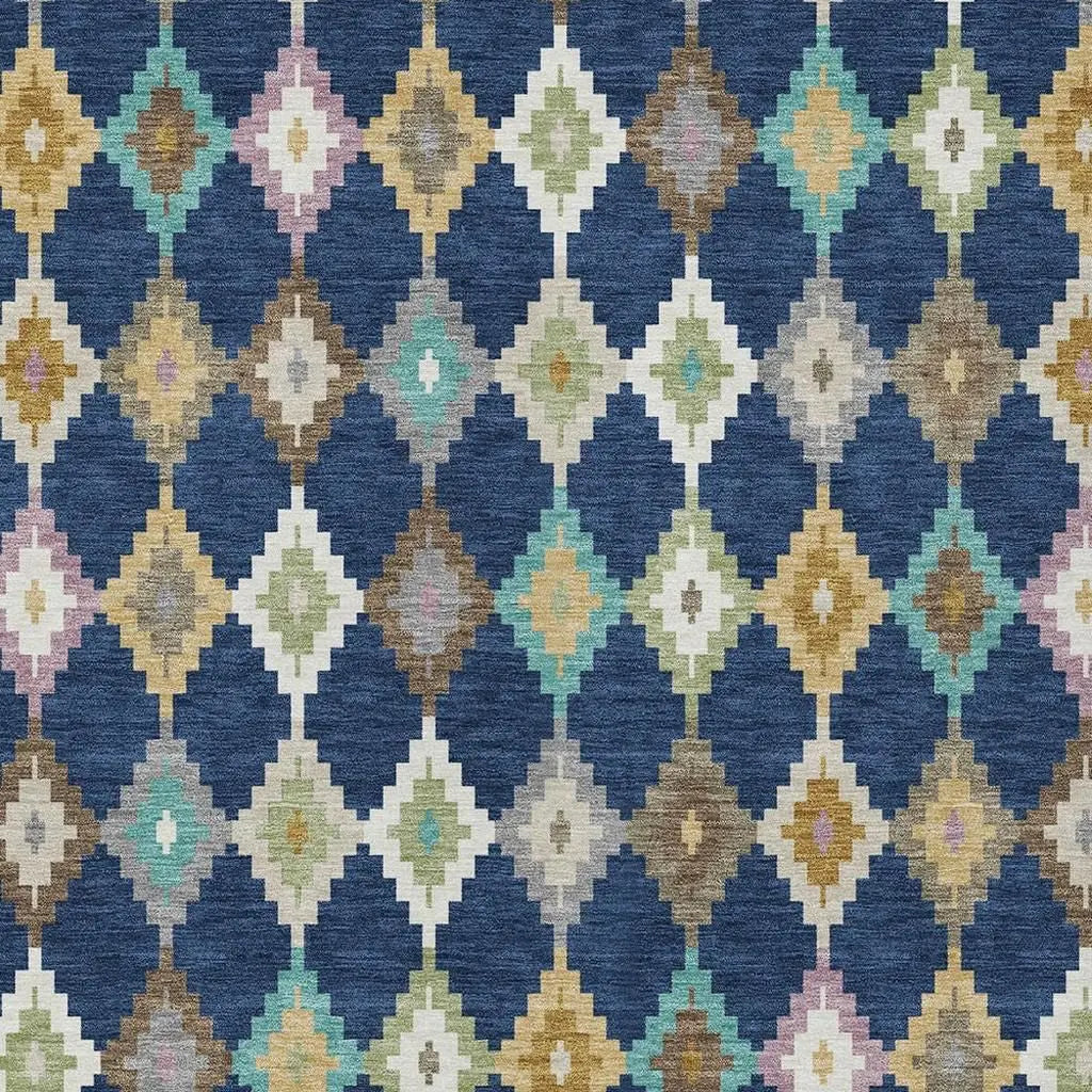 8' X 10' Navy Blue And Chocolate Aztec Washable Indoor Outdoor Area Rug Homeroots Outdoor
