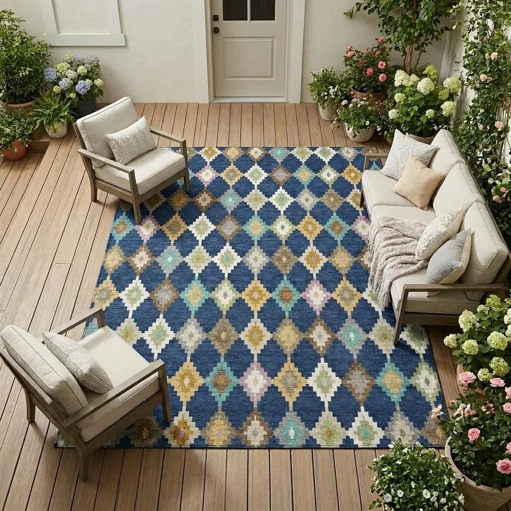 8' X 10' Navy Blue And Chocolate Aztec Washable Indoor Outdoor Area Rug Homeroots Outdoor